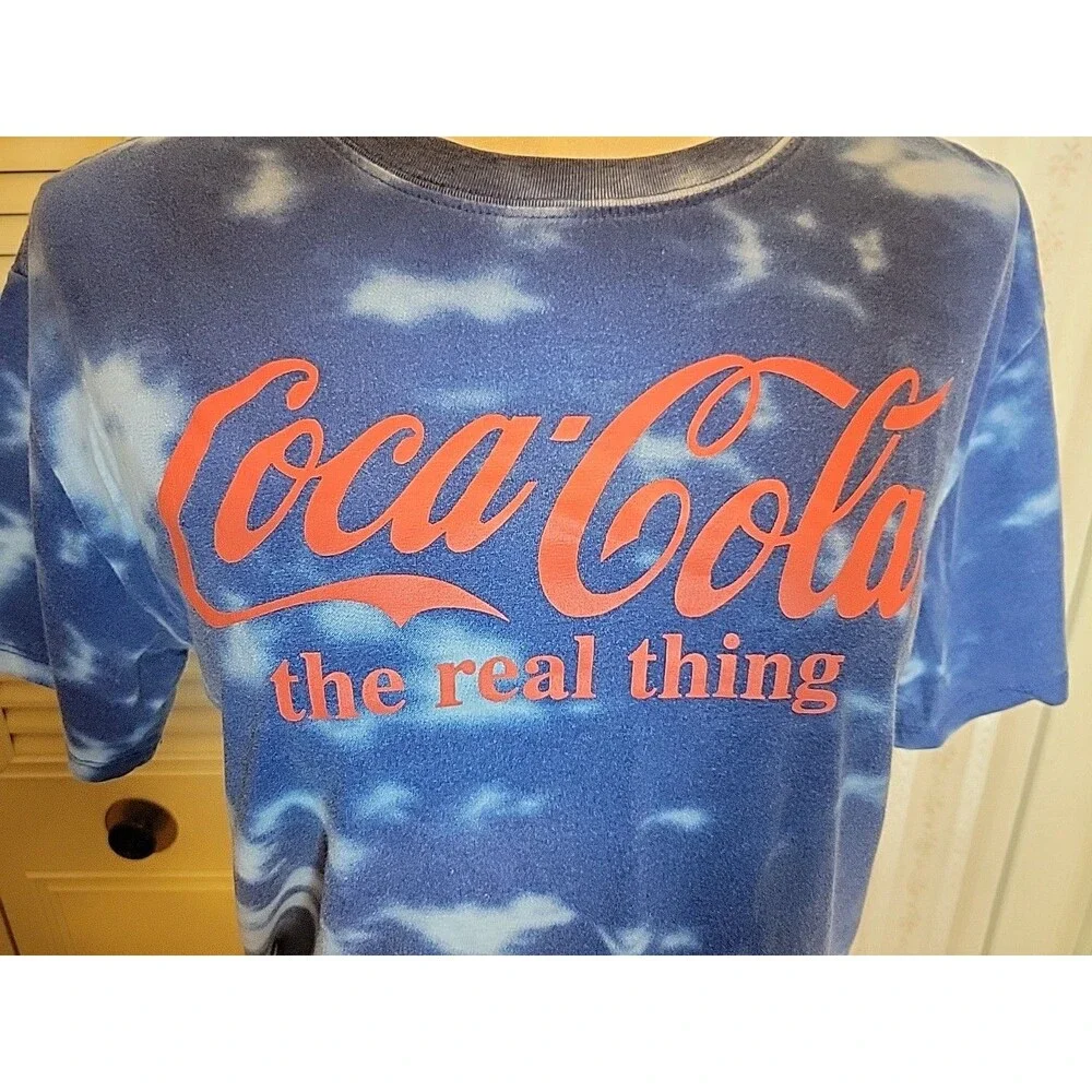 Coca Cola Shirt The Real Thing Tie Dye Short Sleeve Cropped Women Sz L - Picture 3 of 4